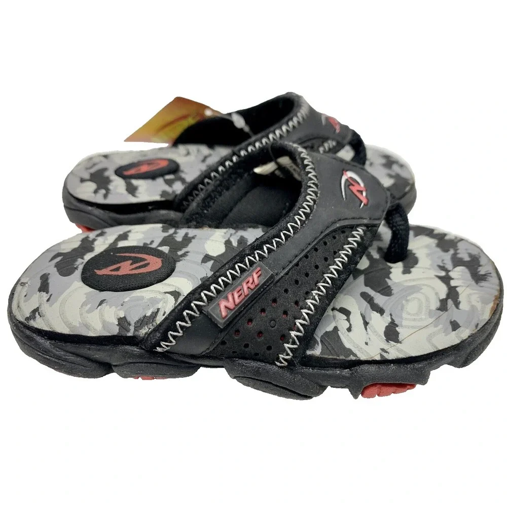 LITTLE BOYS NERF SANDALS FLIP FLOPS SHADES Black/ Light Grey Size 7/8
